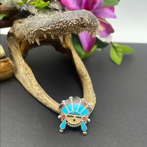 Zuni signed head dress brooch